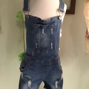 Papaya Blue Jean Overall Shorts